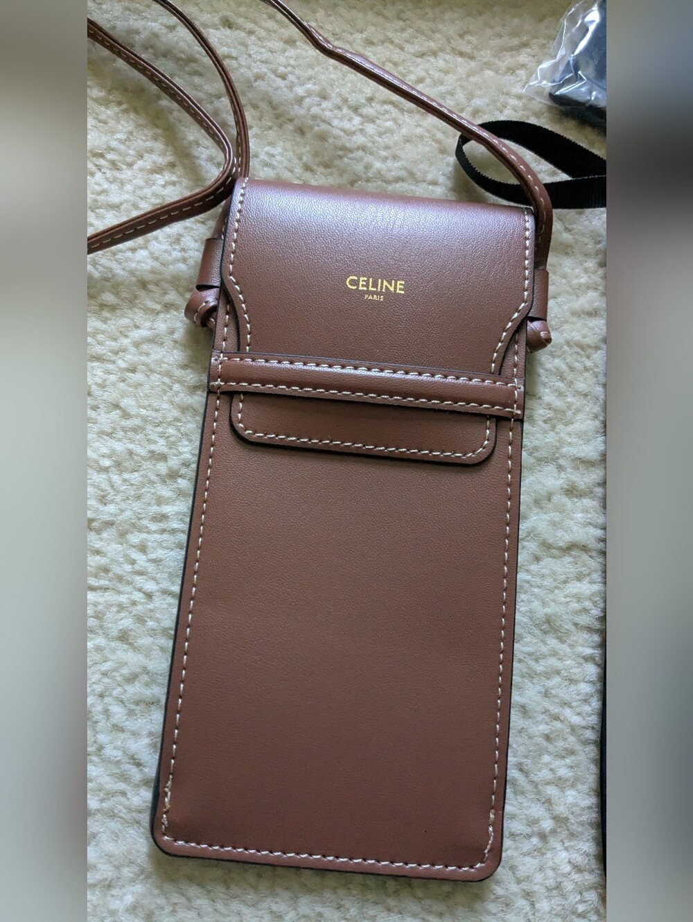 Celine Brown Leather Crossbody Phone Pouch - Picture 2 of 8